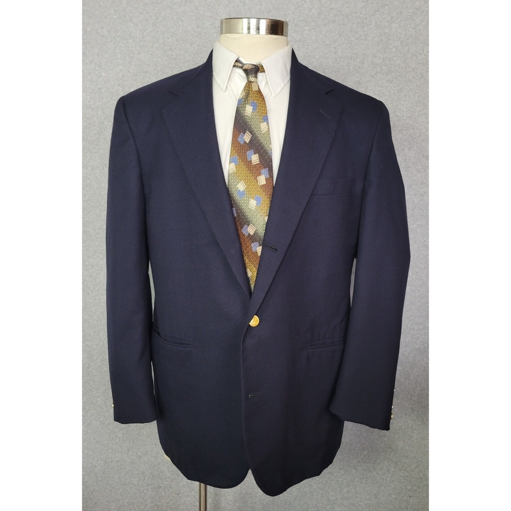 Vtg Southwick Bunce Brothers Mens Navy Blue Hopsack Blazer Gold Buttons 42R